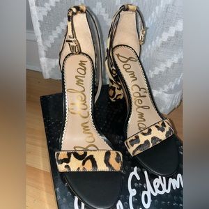 Sam Edelman Yaro Ankle Strap Sandal Heel New Nude Leopard Brahma Hair